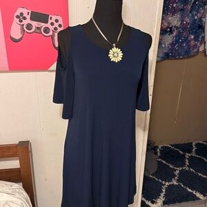 Elegant Navy Blue Cold Shoulder Dress